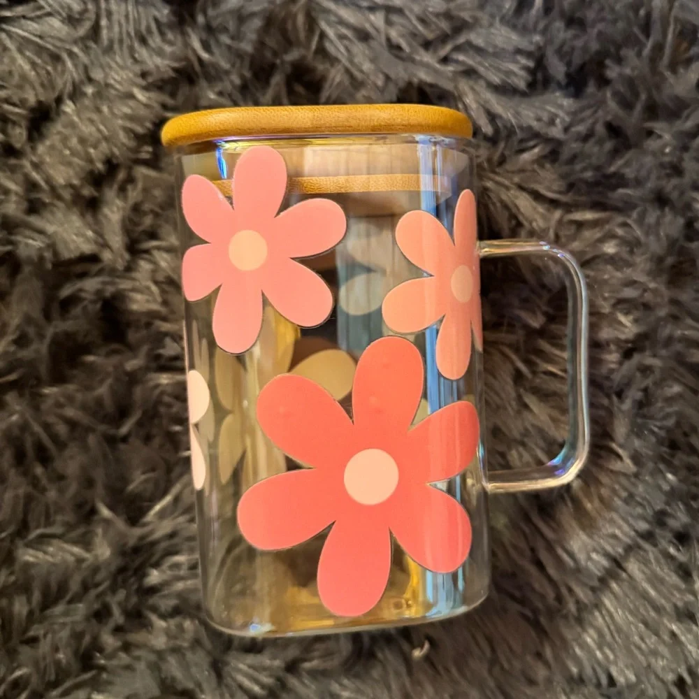 Flower squared glass cup - Picture 3 of 3